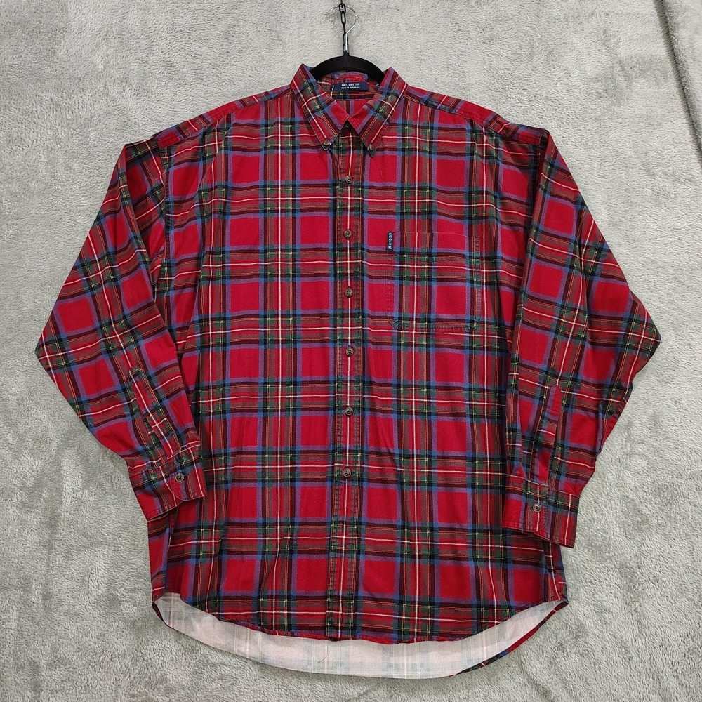 Chaps Ralph Lauren Vintage Red Tartan Plaid Button‎ Up Shirt Men's size Large